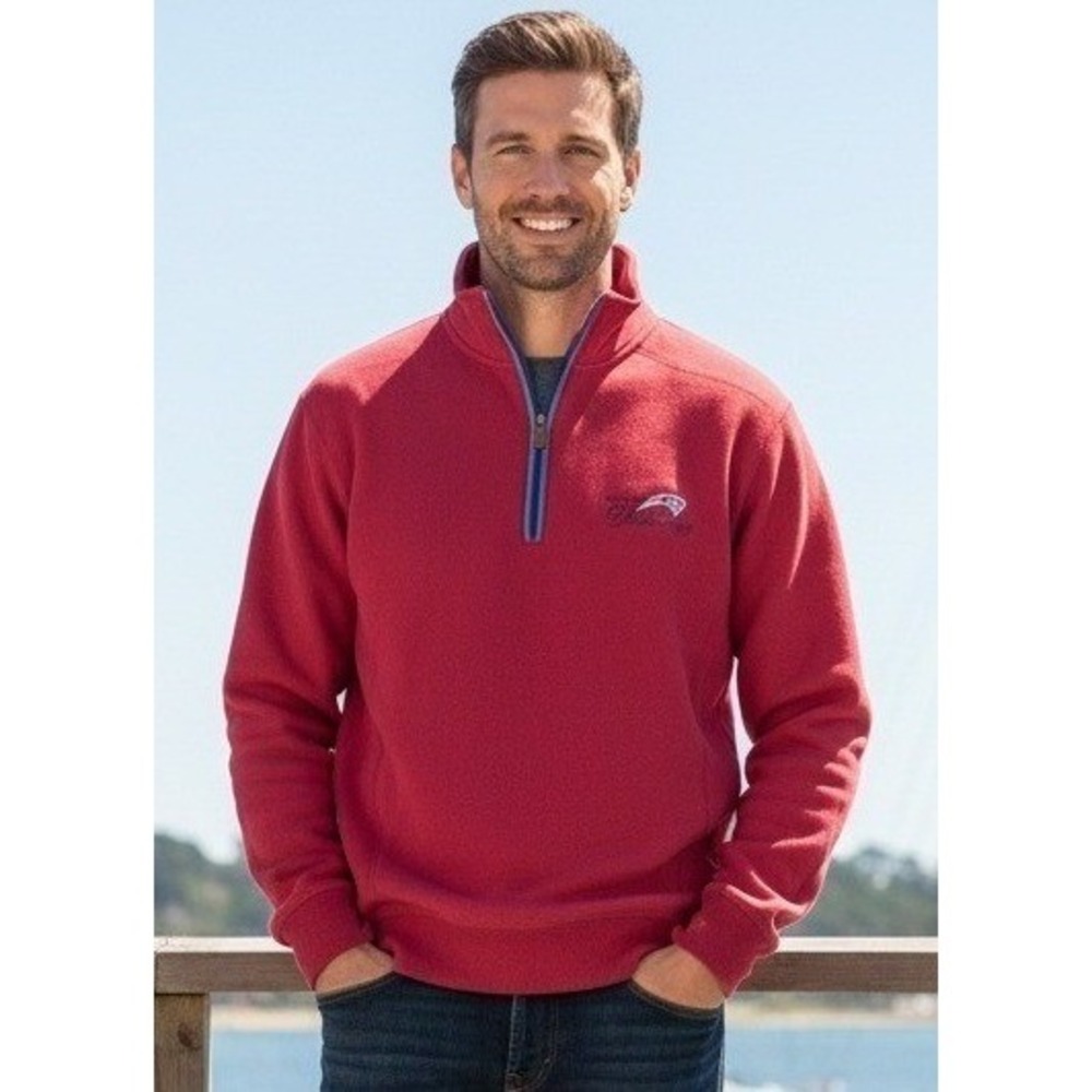 Colonial Williamsburg 1/4 Zip Long Sleeve Sweater Mens L Red Pullover Embroidery